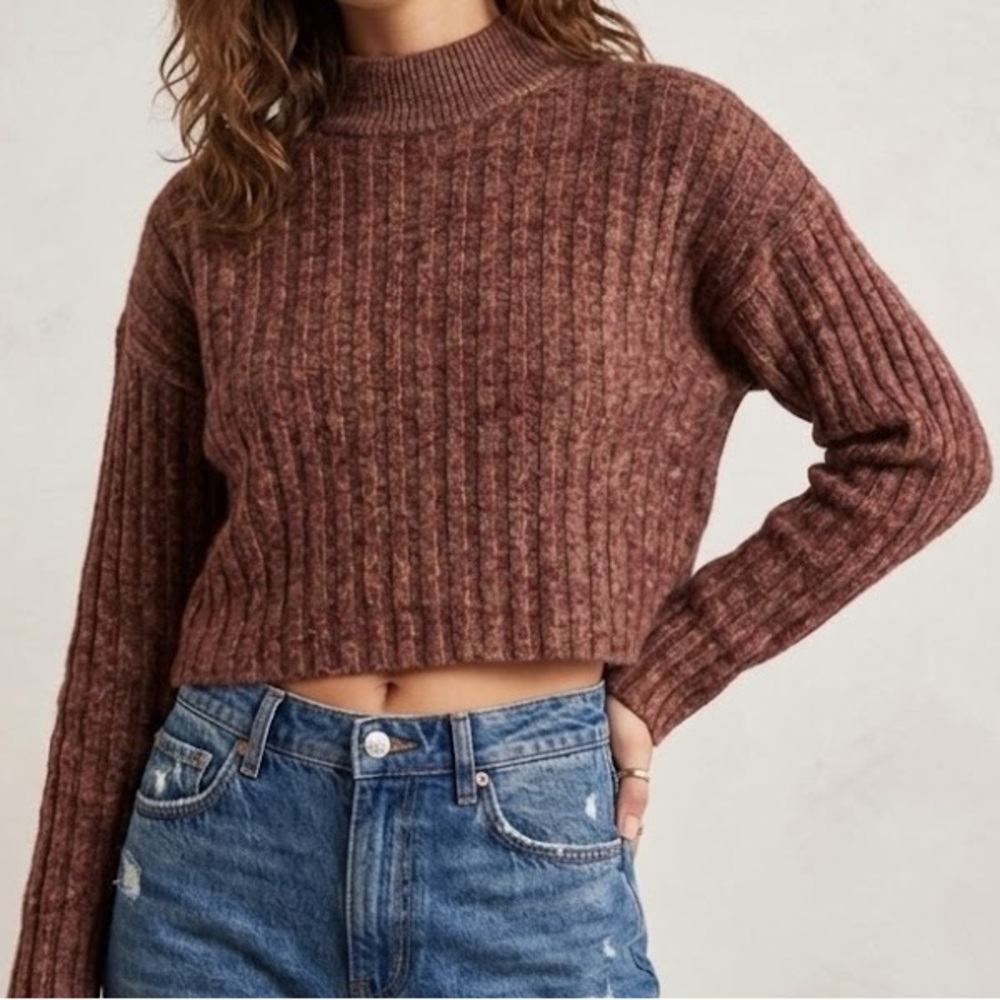 Madewell Readfield Wool Blend Fuzzy Knit Cropped Pullover Sweater Small